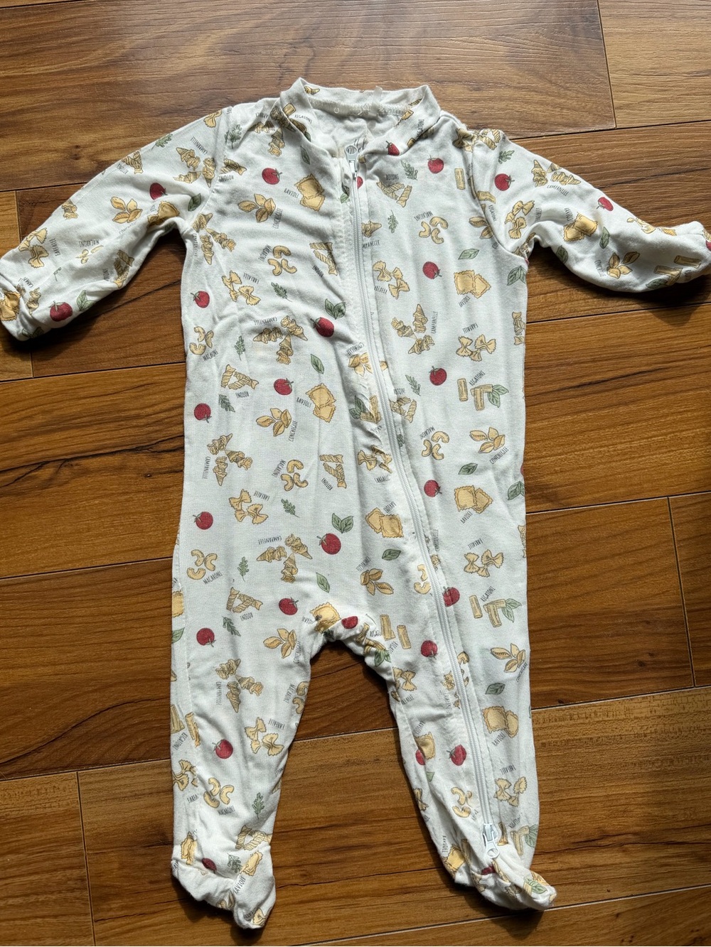 Bamboo 3-6 month cream Footed Baby One-Piece with pasta  Print